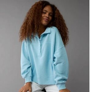 NWOT American Eagle Big Hug Henley Sweatshirt Light Blue XS – Oversized Cozy Top